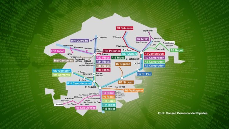Mapa de les línies de transport escolar del curs 2019-2020