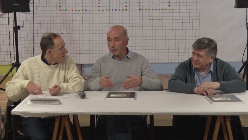 Agustí Dalmau, Josep Tremps i Xavier Aulinas en l'acte de presentació del llibre