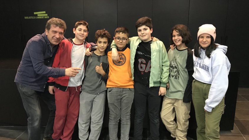 Els Salats amb l'actor Jordi Coromina, el seu professor a l'escola de teatre