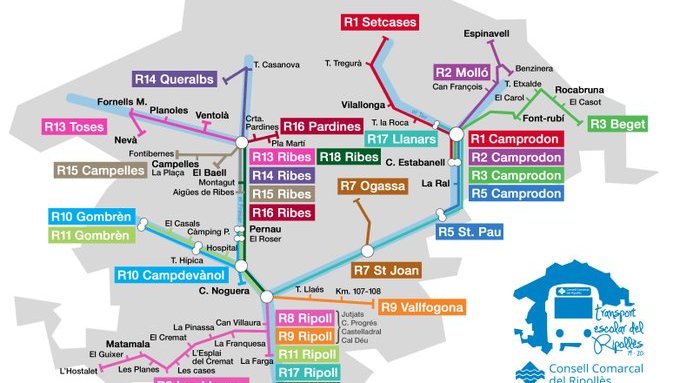 Mapa de les línies de transport escolar del curs 2019-2020
