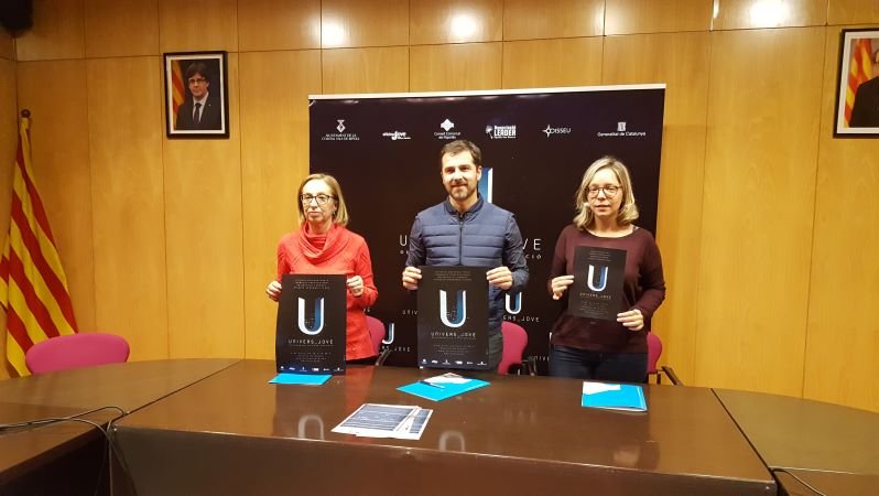 Maria Dolors Vilalta, Joaquim Colomer i Mònica Santjaume a l'acte de presentació oficial de l'Univers Jove 2020