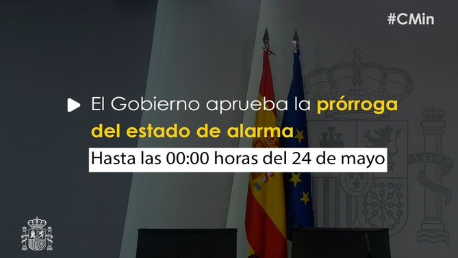 Pròrroga confirmada de l'estat d'alarma fins d'aquí a dues setmanes