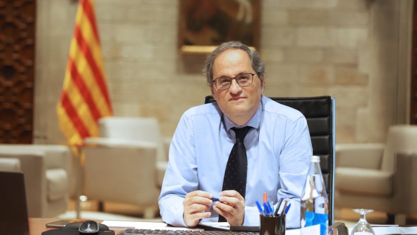 Quim Torra durant la reunió de seguiment del coronavirus aquest matí