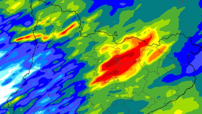 Mapa d'estimació de pluja divendres 28 i dissabte 29 obtingut amb dades de la Xarxa de Radars i les Estacions Automàtiques