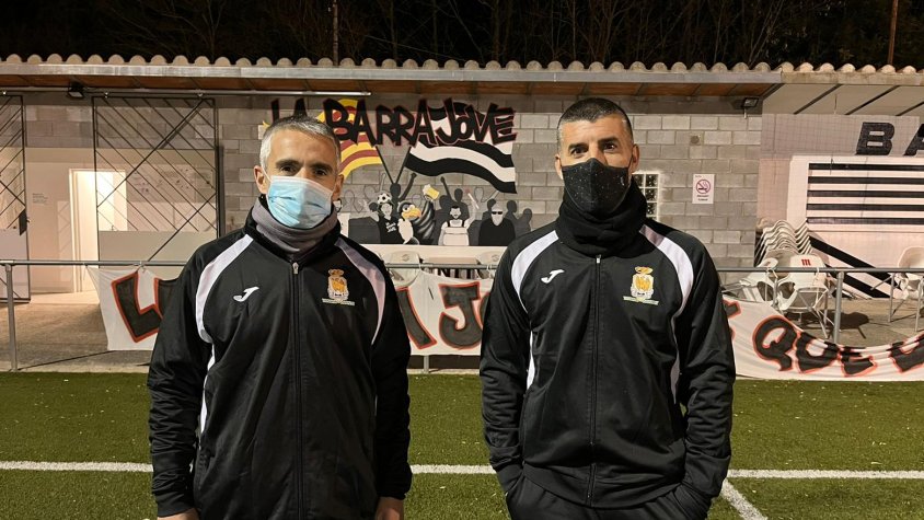 Miquel Muñoz i Jordi Martínez al primer entrenament amb l'equip santjoaní
