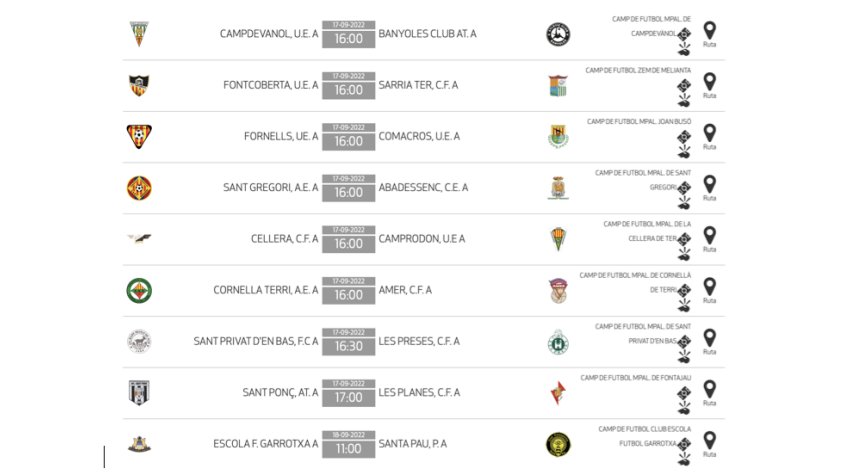 Calendari de les primera jornada de lliga de Tercera Catalana