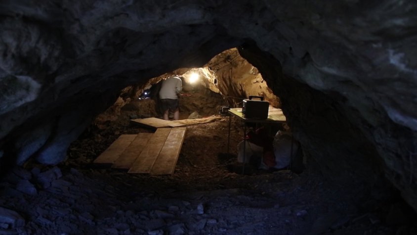 Un membre de l'equip d'investigadors al Roc de les Orenetes