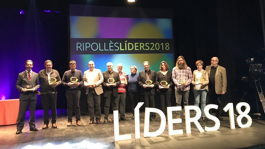 Els premiats a la gala dels guardons Ripollès Líders 2018 d'aquest divendres