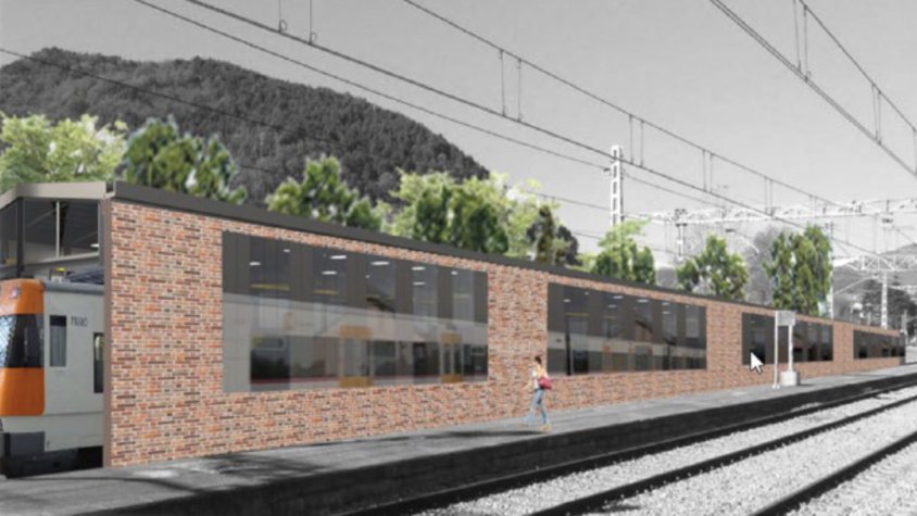 Projecció de com ha de quedar el taller a davant de l'estació de tren de Ripoll