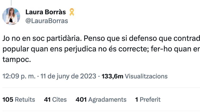 El primer tuit de Laura Borràs que va generar polèmica