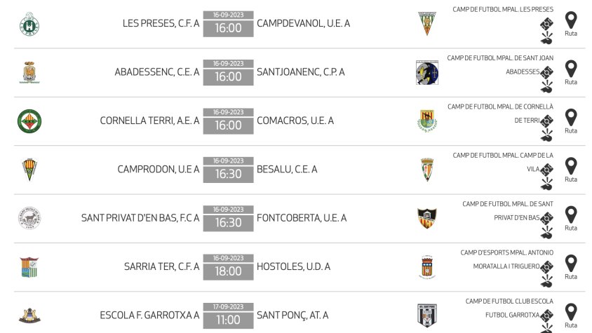 Calendari de la primera jornada de la Tercera Catalana