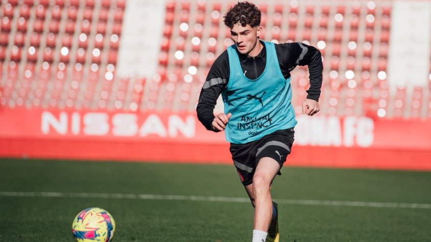 Joel Roca, durant un entrenament amb el Girona FC