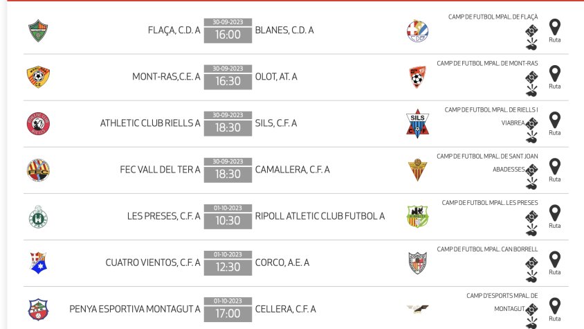 Calendari de la primera jornada de lliga