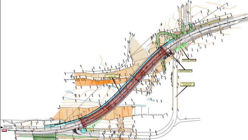 El plànol del nou pont respecte l'actual