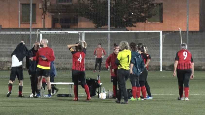Les veteranes, abans de començar el duel contra el CF Les Preses