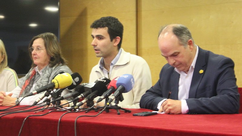 Ferran Raigon durant l'última roda de premsa, al costat de Jordi Turull