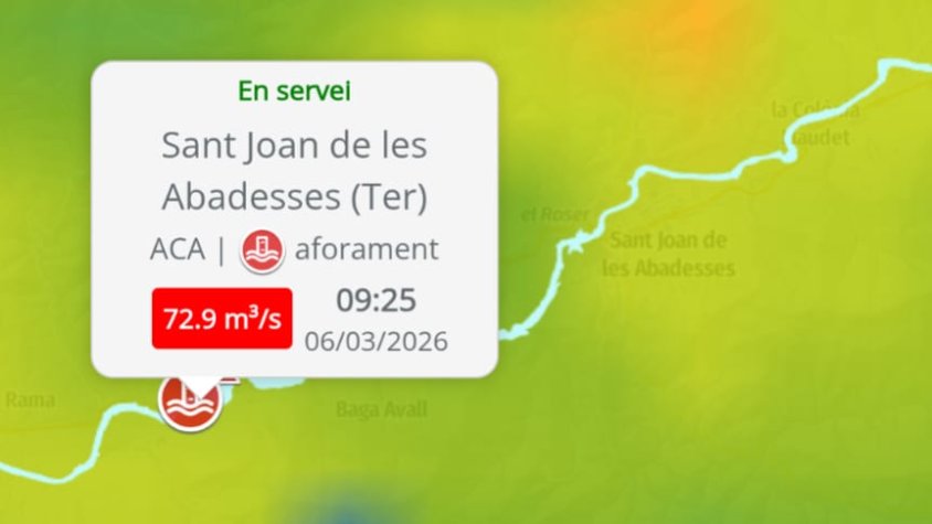 El Ter baixava a 72 metres cúbics per segon als volts de dos quarts de deu del matí
