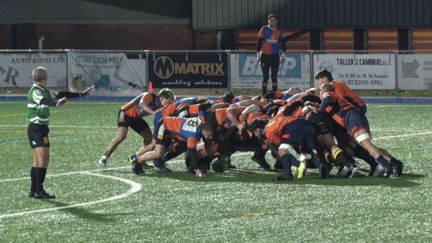Un partit del Rinyoles Rugbi Club al camp municipal de Ripoll
